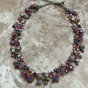 Floral costume jewelry statement necklace with crystals